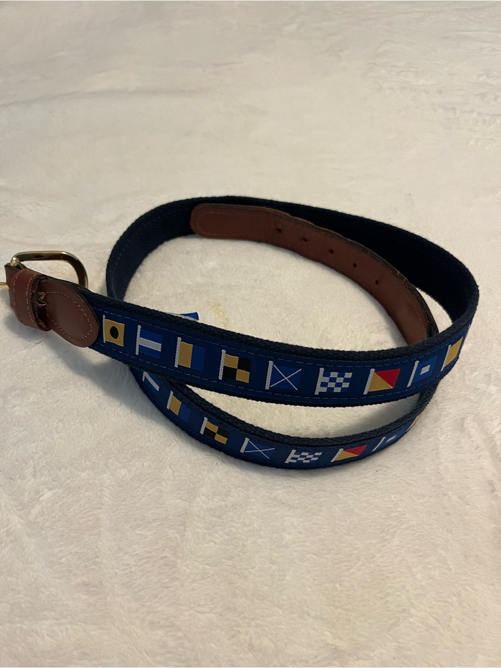 Nautical Code Flags Leather Belt with Brass Buckle Size 38 West Marine